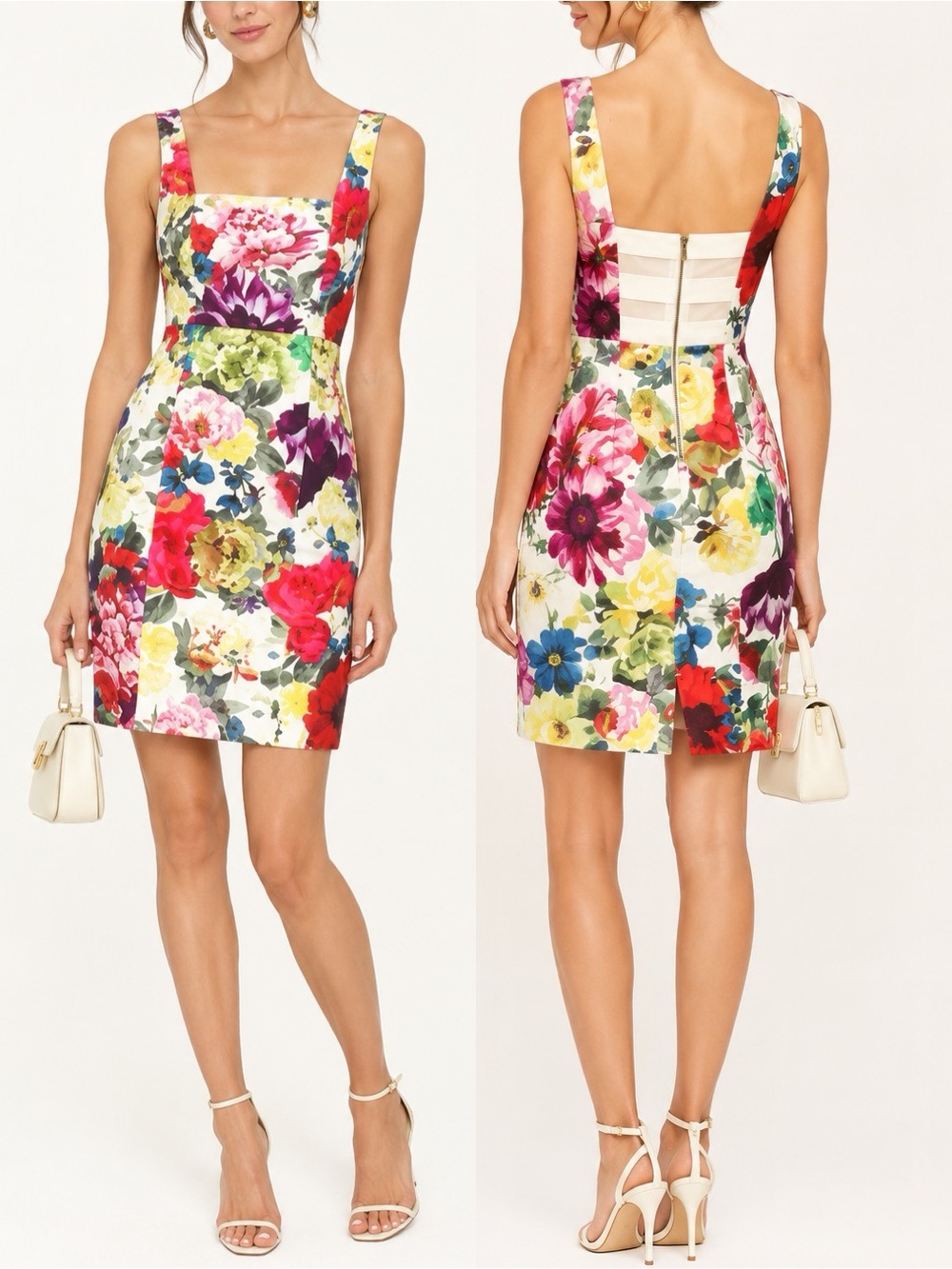 Alice + Olivia Natalee Floral Square Neck Sheath Dress, Size 6